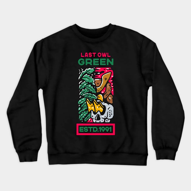 Last Owl Green And Skull for Dark tshirts Crewneck Sweatshirt by Guideline.std